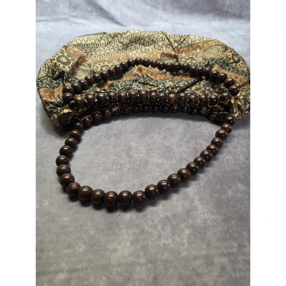 Bohemian Hippie Hobo Beaded Handle Green Floral Patterned Whimsical Bag